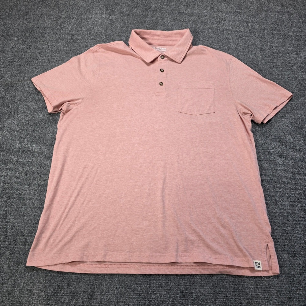 Fair Harbor Mens Pink Solid Short Sleeve Pocket‎ Polo Shirt Size XL Soft Golf